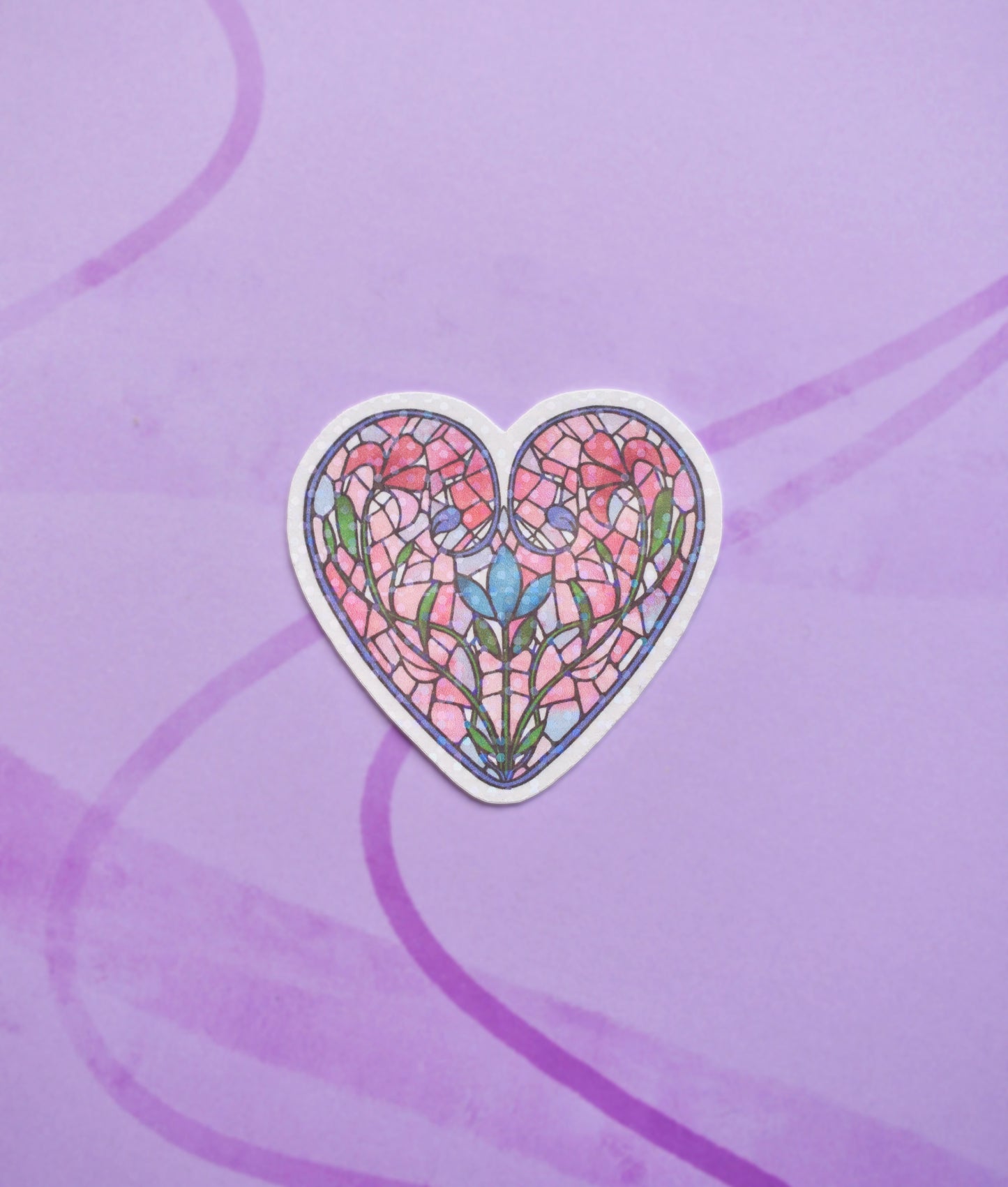 Stained Glass Heart Waterproof Sticker