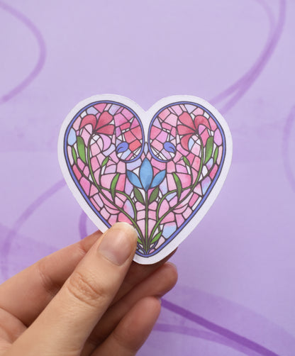 Stained Glass Heart Waterproof Sticker