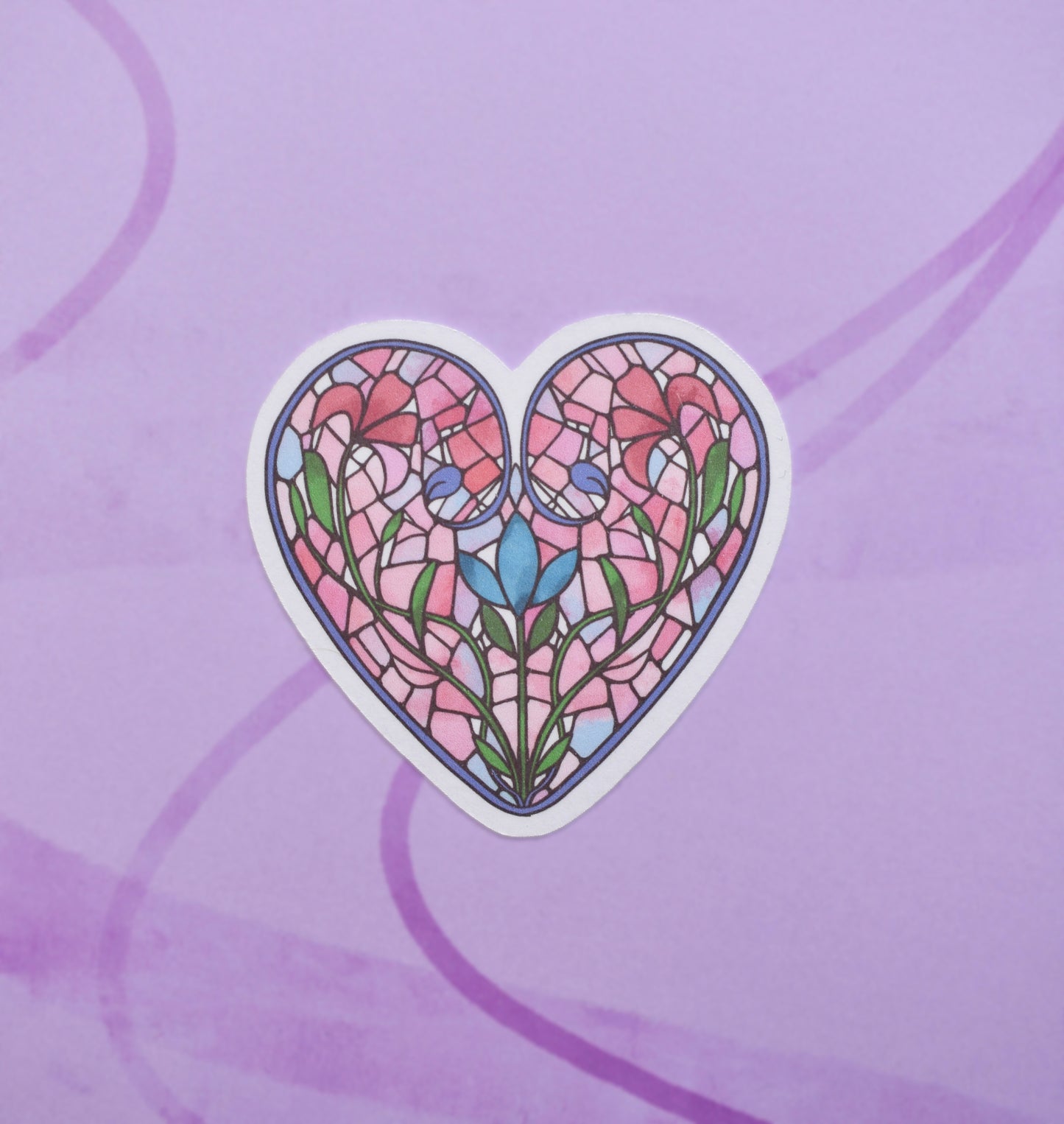 Stained Glass Heart Waterproof Sticker