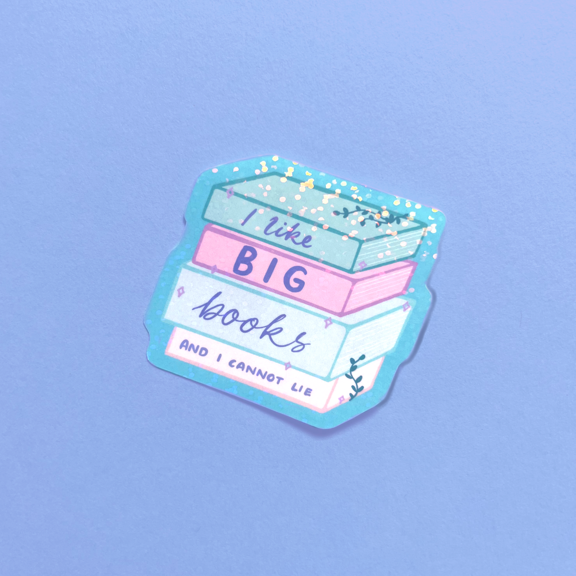 Close-up of holographic vinyl bookish sticker catching the light