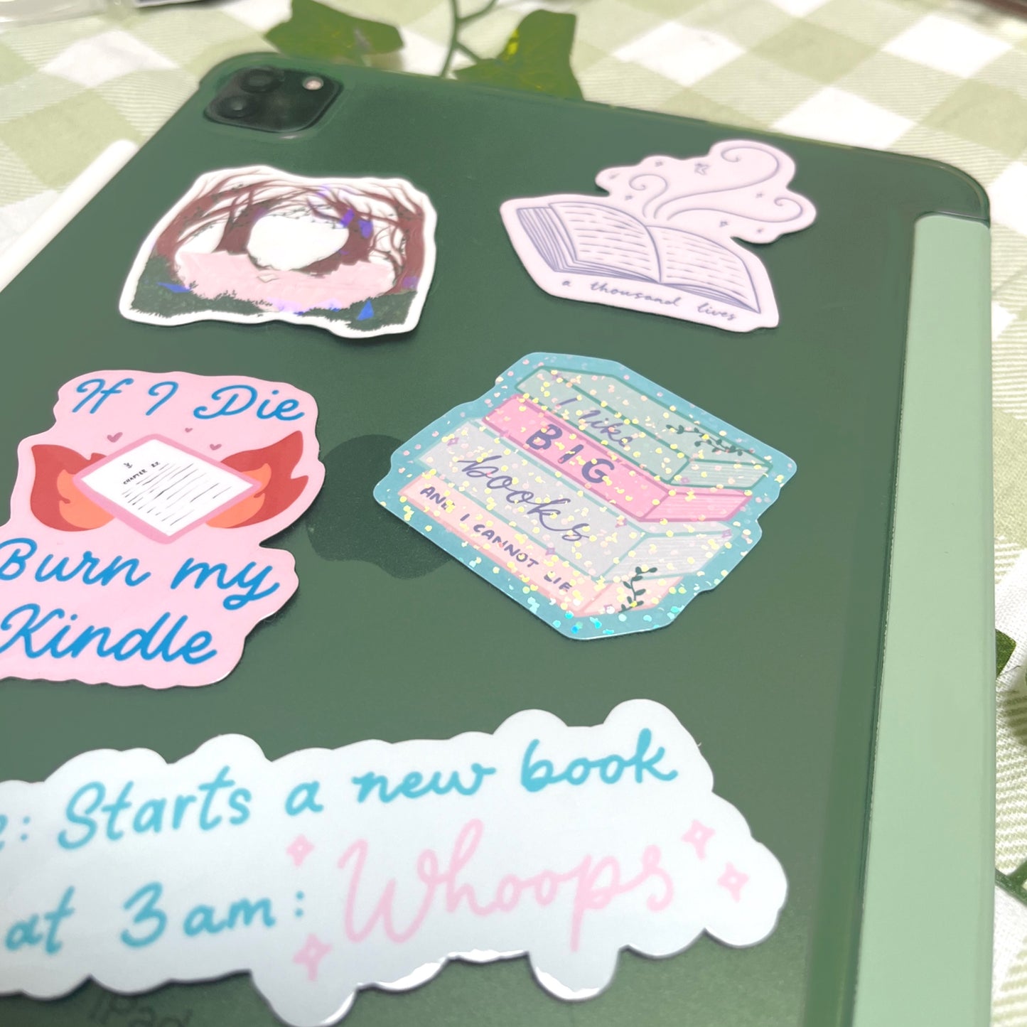 Holographic book lover sticker on an ipad