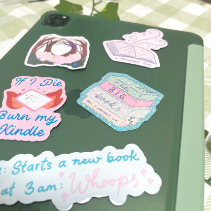 Holographic book lover sticker on an ipad