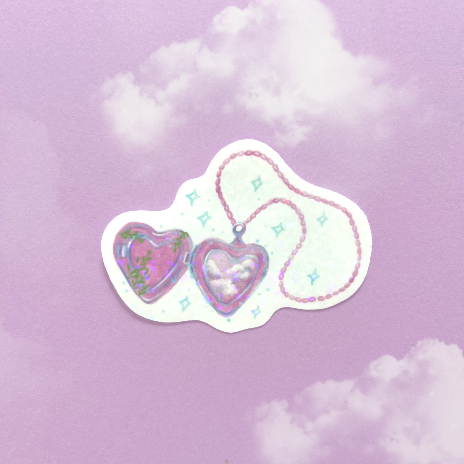 Waterproof holographic heart locket sticker