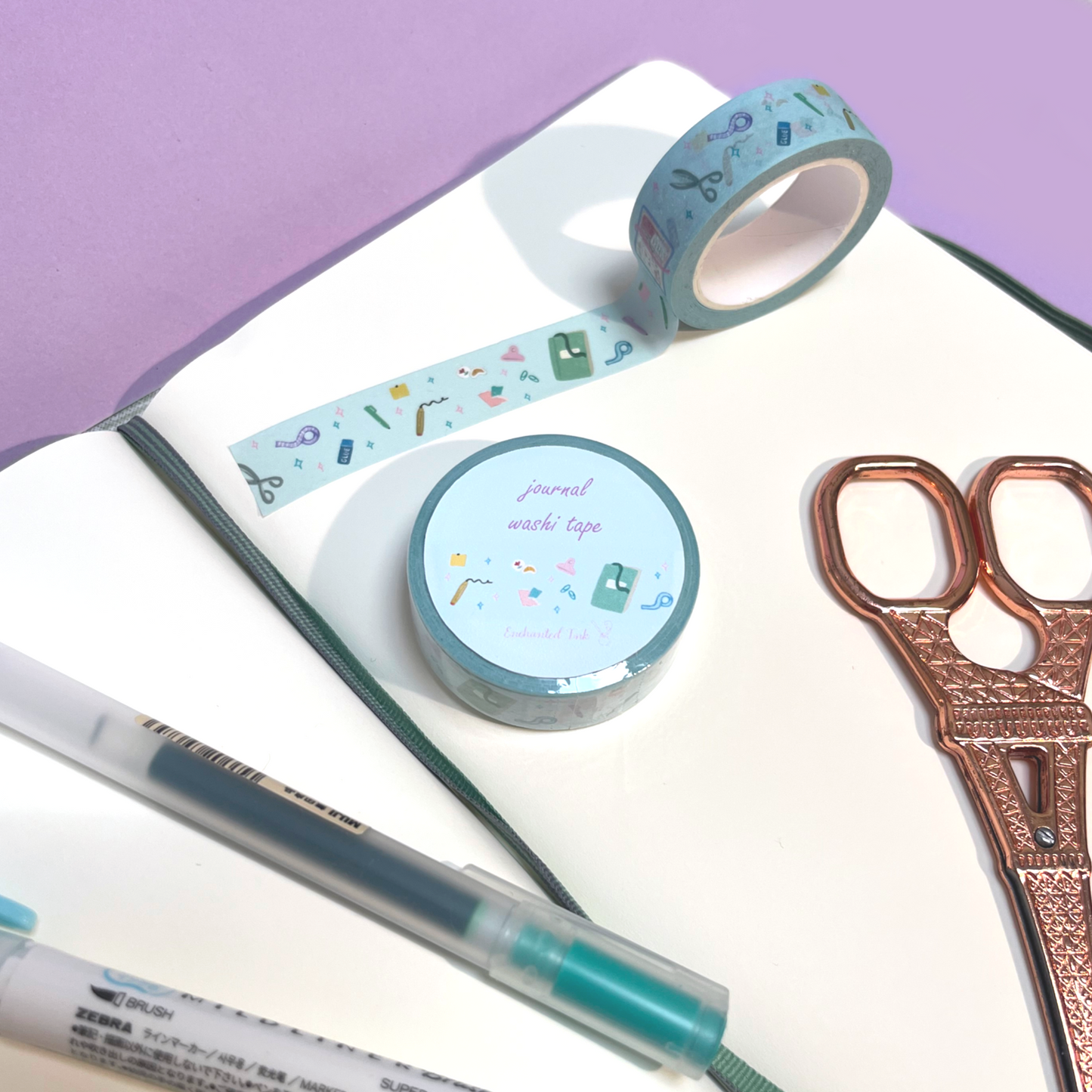 Decorative journal themed washi tape roll
