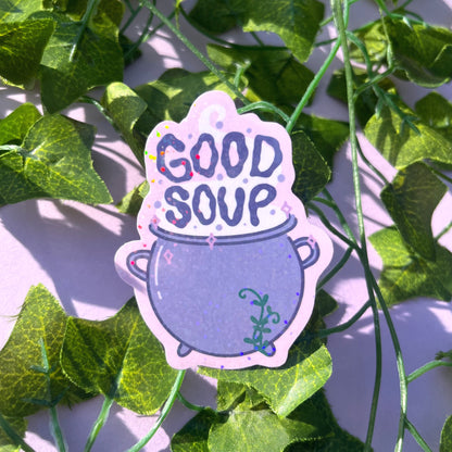 Magic cauldron holographic vinyl sticker with witchy aesthetic