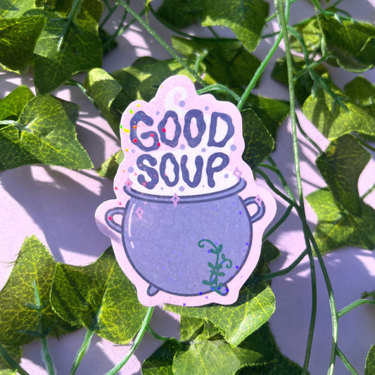 Magic cauldron holographic vinyl sticker with witchy aesthetic