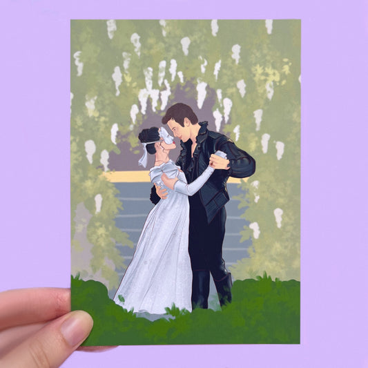 Masquerade ball romance inspired art print with regency aesthetic