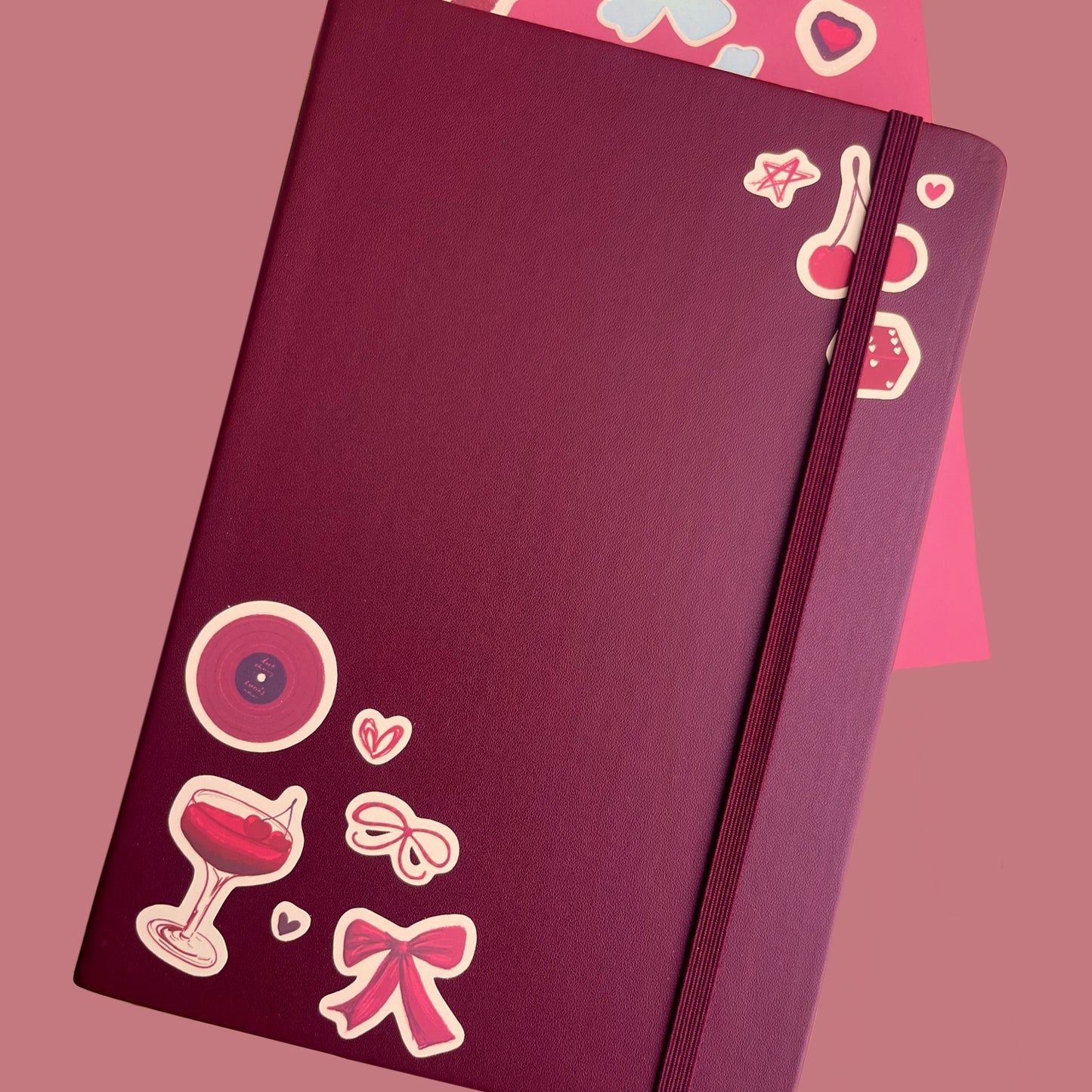 Dark cherry aesthetic sticker sheet used in a moody journal