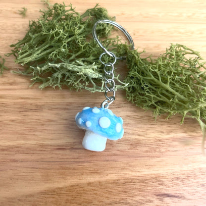 Blue polymer clay mushroom keychain – unique handmade polymer clay charm for accessories