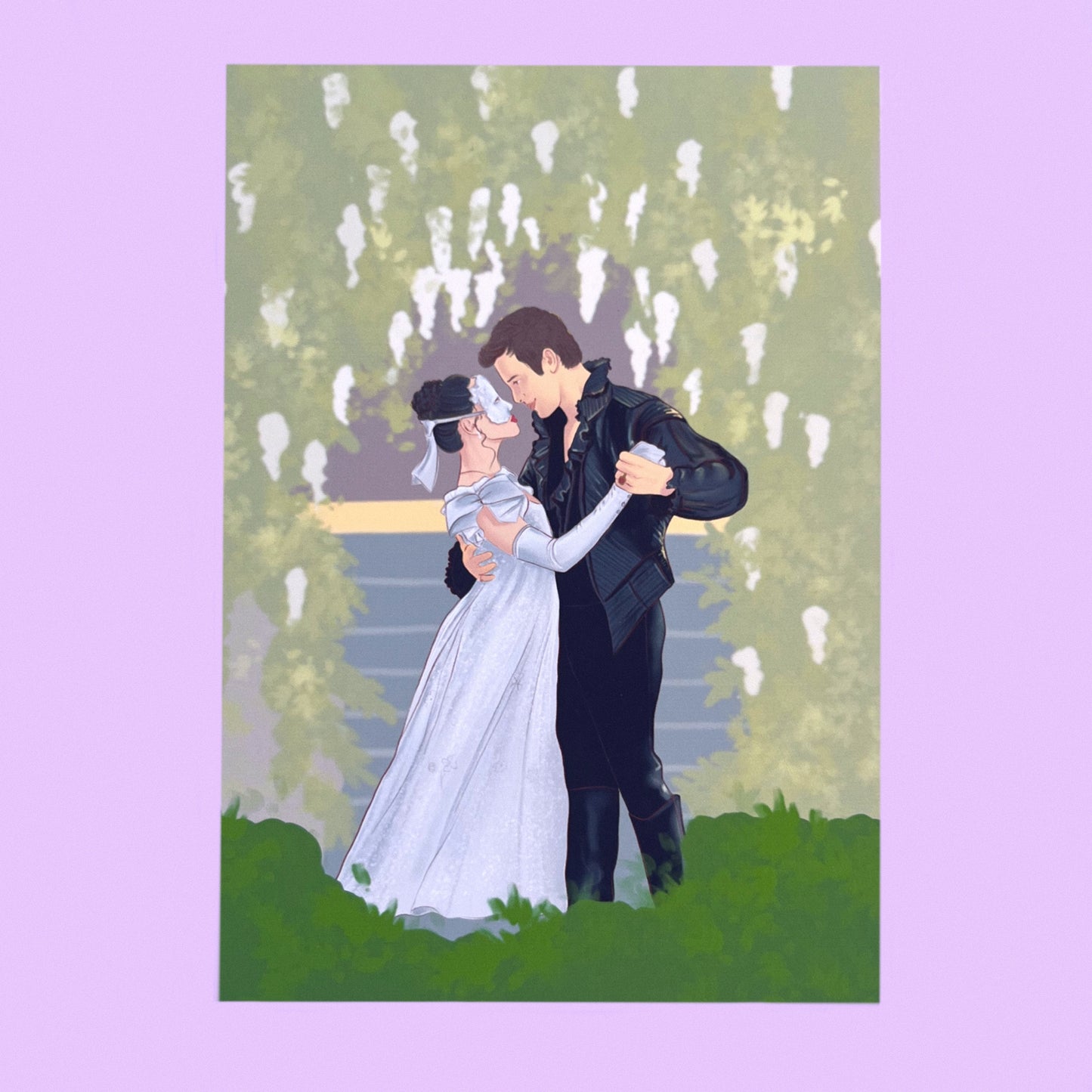 Romantic masquerade ballroom wall art illustration