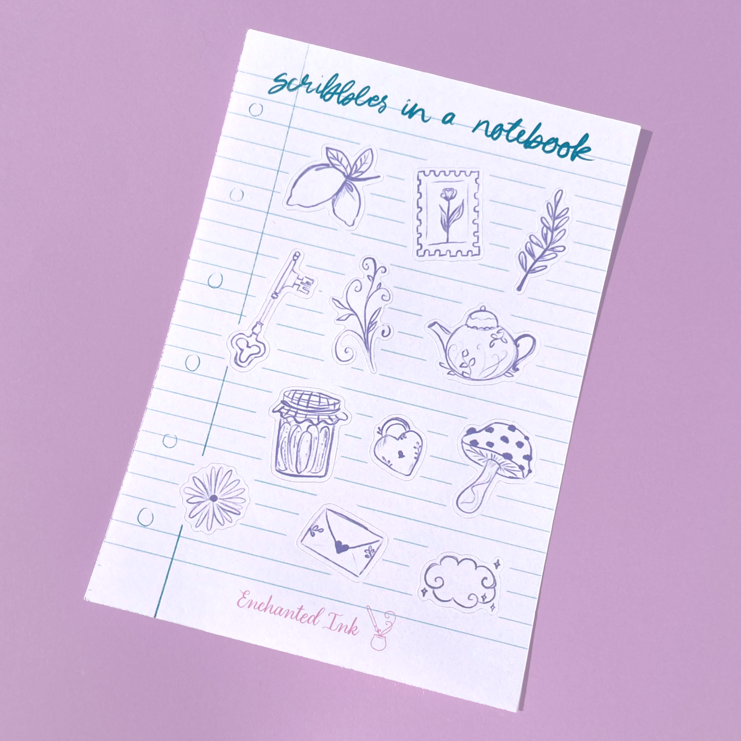 Scribble notebook sticker sheet with doodle planner stickers