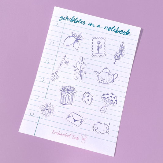 Scribble notebook sticker sheet with doodle planner stickers