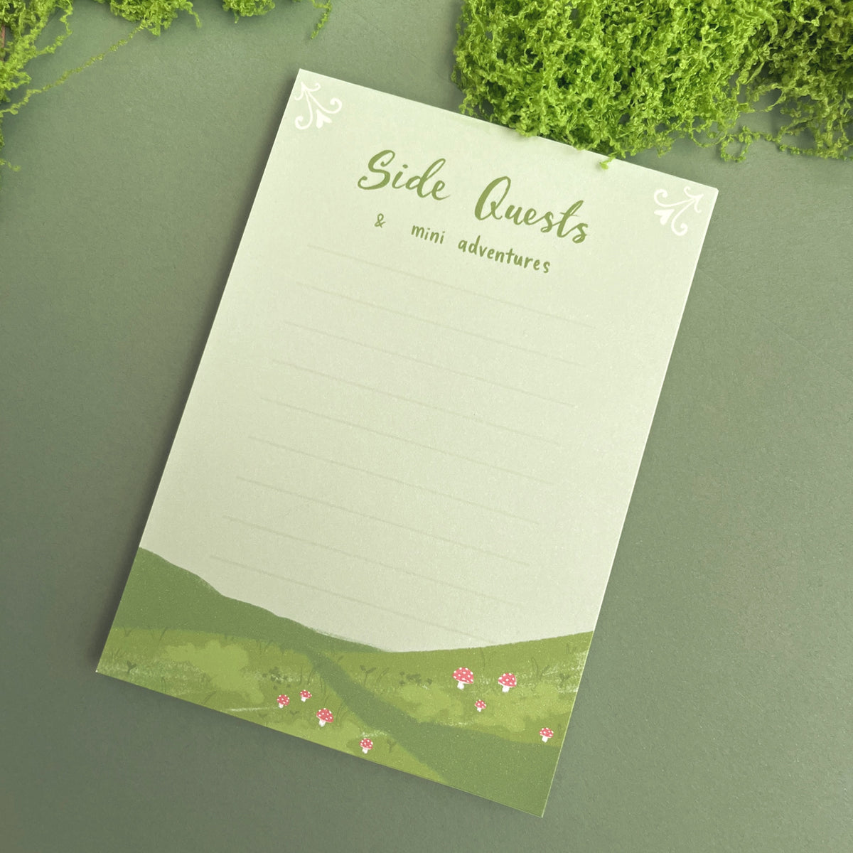 Fantasy notepad titled Side Quests & Mini Adventures for daily to-do lists and journaling