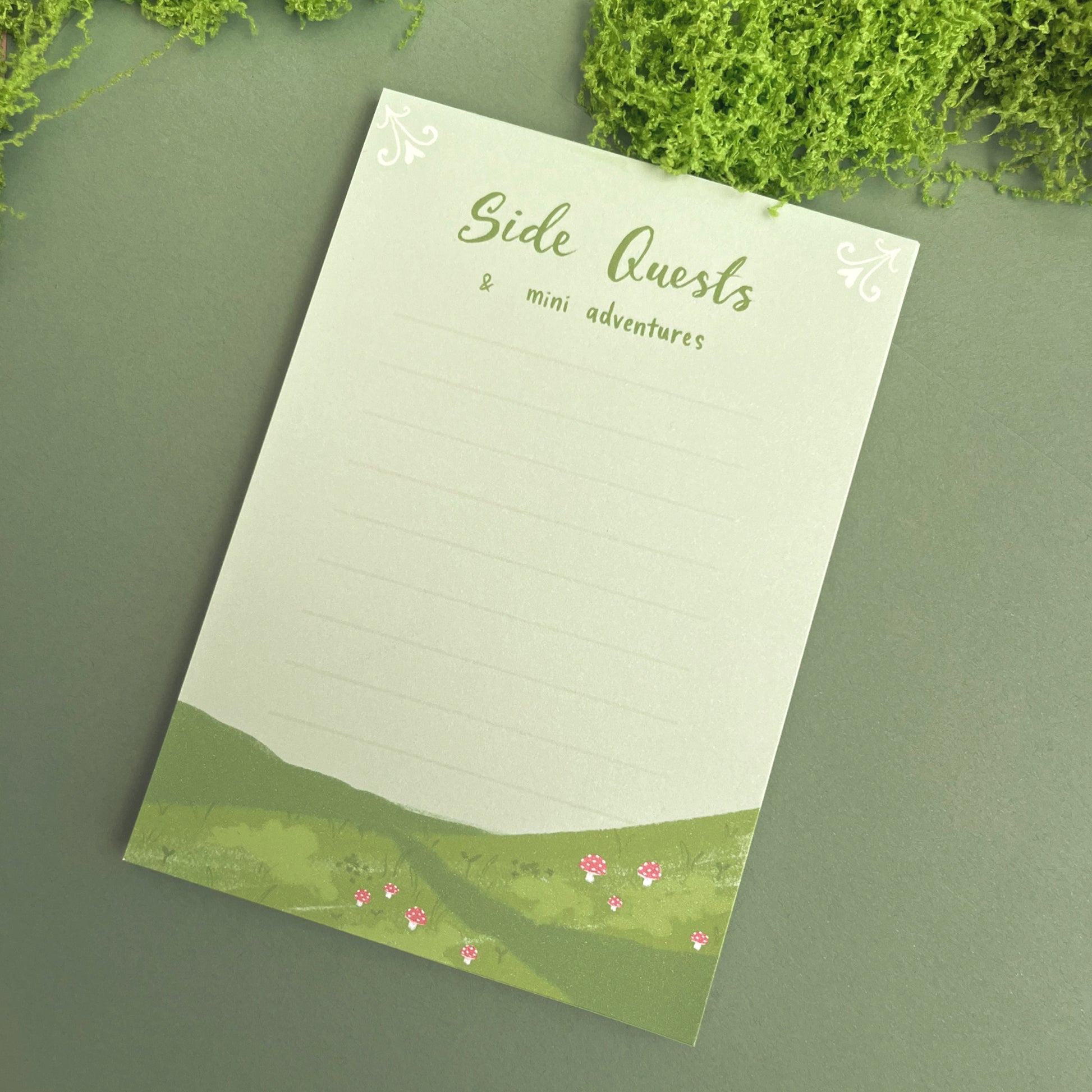 Fantasy notepad titled Side Quests & Mini Adventures for daily to-do lists and journaling
