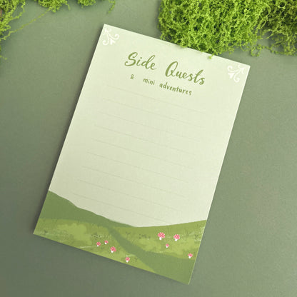 Fantasy notepad titled Side Quests & Mini Adventures for daily to-do lists and journaling