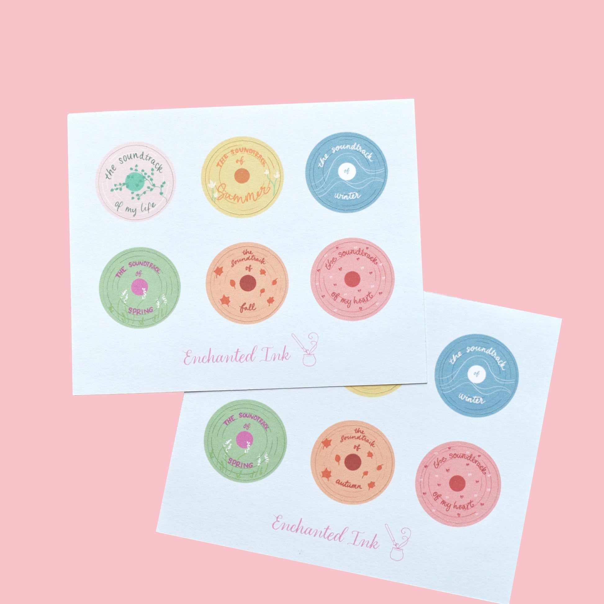 Soundtrack record sticker sheet with colourful music designs