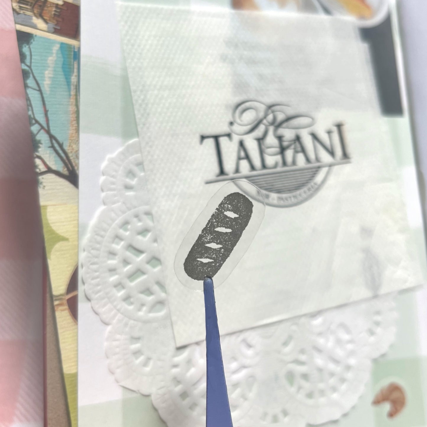 Close up of the baguette bakery stamp sticker