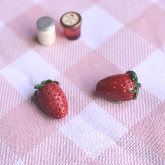 Handmade strawberry clay magnet for fridge decor